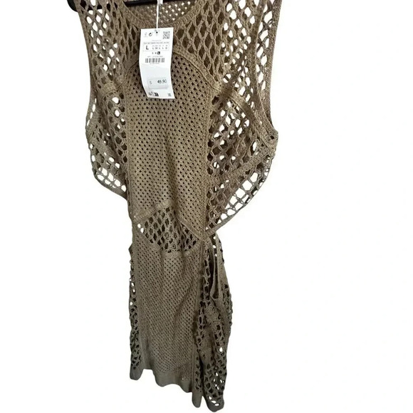 NWT Zara Mesh Green Side Cutout Crochet Mini Dress Size Large - Picture 5 of 7